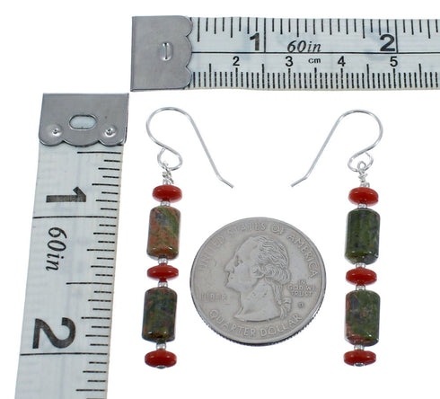Native American Coral and Jasper Sterling Silver Bead Earrings JX126899